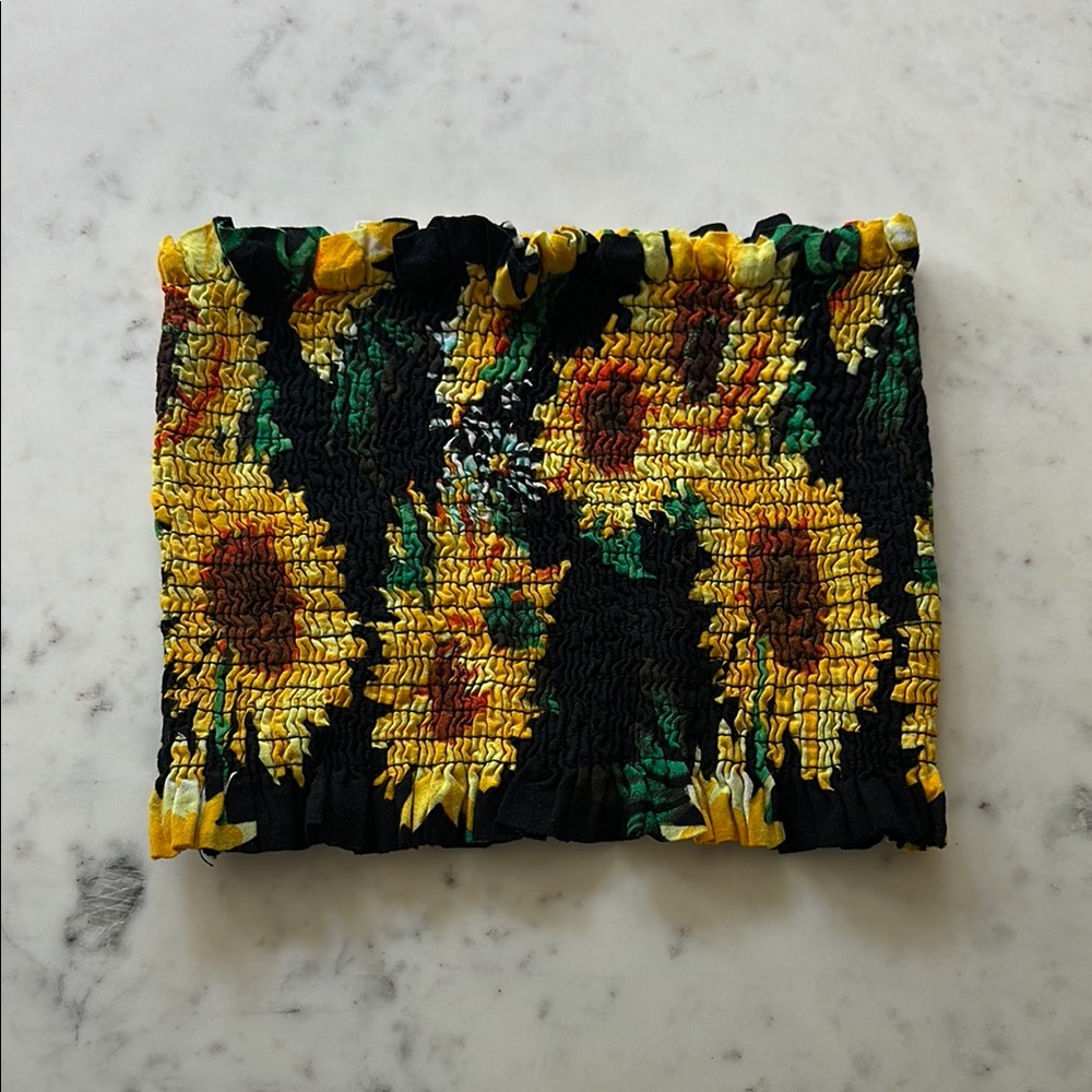 SHEIN Black and Yellow Sunflower Tube Top